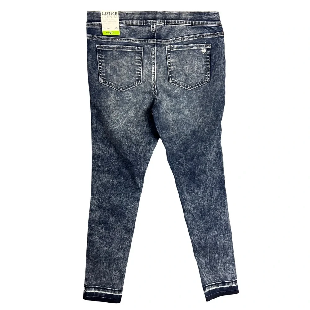 Justice Denim Leggings Girls 16 Plus Blue New Acid Wash Stretch Jeggings Pull On
